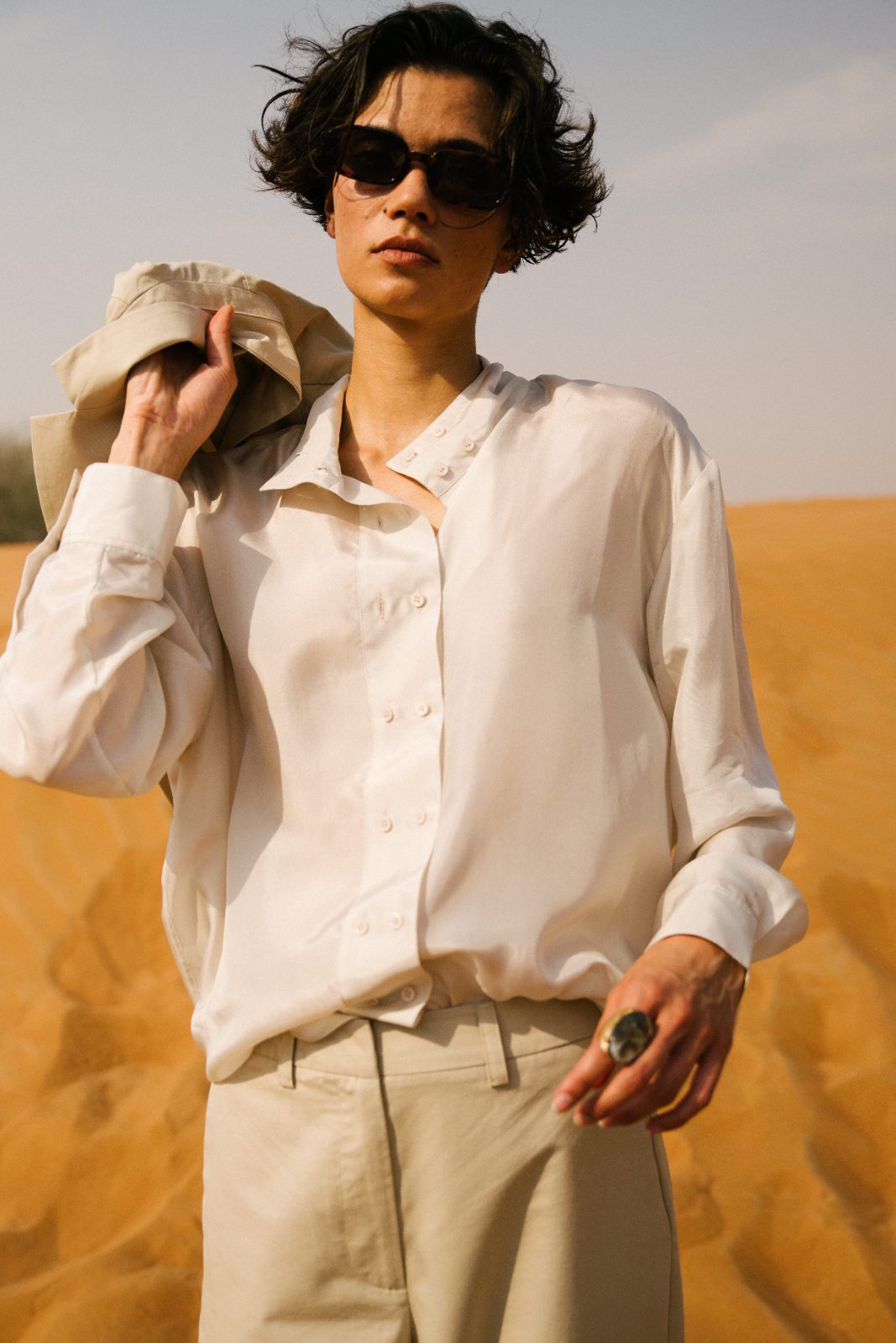 Cream blouse with hat