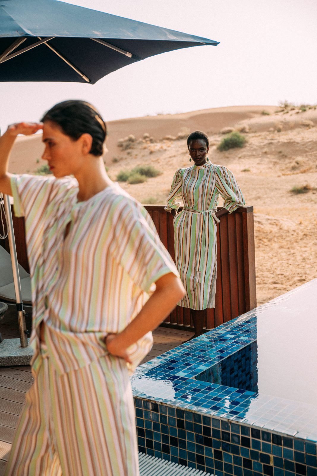 Pastel stripe set by the pool
